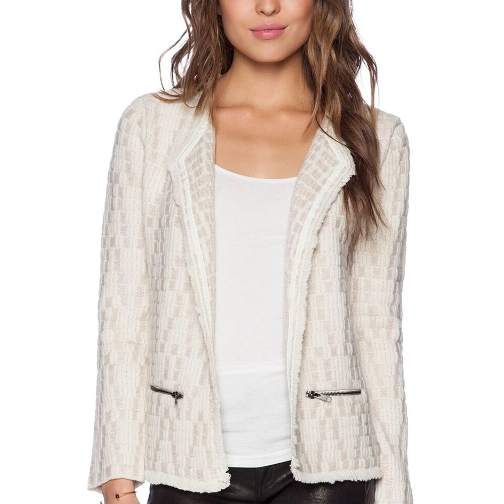 Ella Moss Mya 100% Wool Knit Jacket Cream Ivory Open Front Blazer Sweater -Sz XS